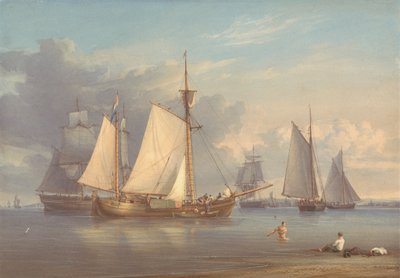 Holländska fiskebåtar för ankar i en mynning av William Joy