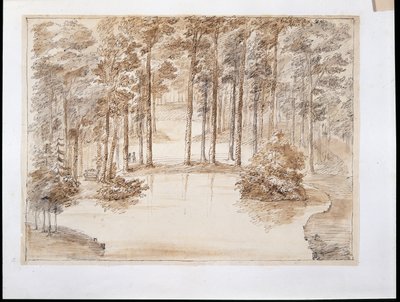 Chiswick, design för att skapa en vattenskogsträdgård (penna & bläck och sköljpenna) av William Kent