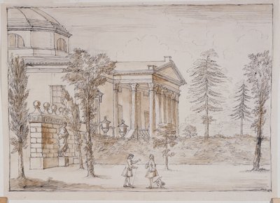 Chiswick, utsikt över villan från Palladio-statyns sida (penna & bläck och skölj över penna på papper) av William Kent
