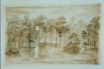 Design för skogsvattenträdgården, sett i månskenet (penna och bläck och skölj över penna på papper) av William Kent