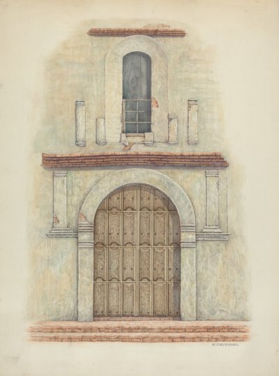 Arched Doorway Mission San Diego, ca. 1942. av William Kieckhofel