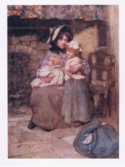 Och kysste hennes tanklösa brudar med många tårar och klappade dem tätt, i sorg dubbelt kära (färg litho) av William Lee Hankey