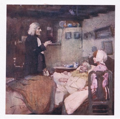 Men i sin plikt, snabbt vid varje samtal, såg han och grät, han bad och kände för alla (färg litho) av William Lee Hankey