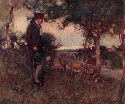 Illustration för The Deserted Village av Oliver Goldsmith (litho i färg) av William Lee Hankey