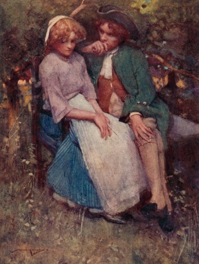 Illustration för The Deserted Village av Oliver Goldsmith (färg litho) av William Lee Hankey