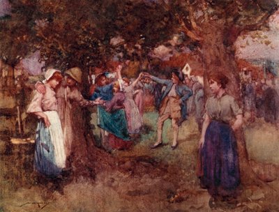 Illustration för The Deserted Village av Oliver Goldsmith (litho i färg) av William Lee Hankey