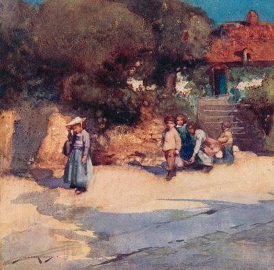 Illustration för The Deserted Village av Oliver Goldsmith (färg litho) av William Lee Hankey