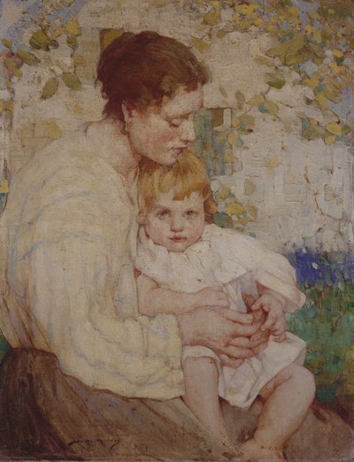 Mor och barn (olja på duk) av William Lee Hankey