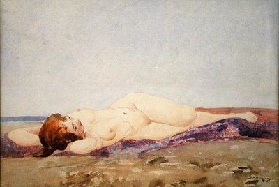 Liggande naken (akvarell på papper) av William Lee Hankey