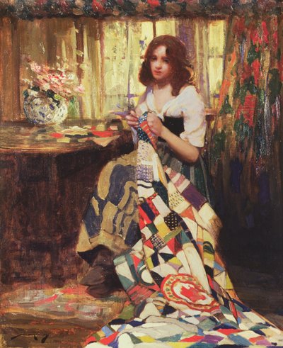 The Patchwork Quilt (olja på duk) av William Lee Hankey