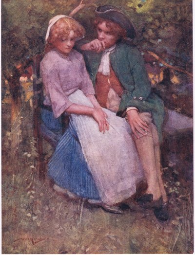 Hagtornsbusken, med säten under skuggan, för att prata ålder och viskande älskare gjort! (färg litho) av William Lee Hankey