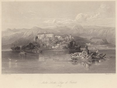 Isola Lechi, Gardasjön, Italien (gravyr) av William Leighton (after) Leitch