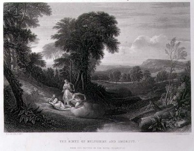 The Birth of Belphoebe and Amorett, graverad av John Cousen (1804-80) (gravyr) av William Leighton (after) Leitch