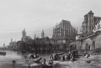 Staden Köln vid floden Rhen (gravyr) av William Leighton (after) Leitch