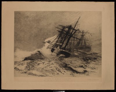 H.M.S. Calliopes flykt från Apia Harbour Samoa den 16 mars 1889 (etsning) av William Lionel Wyllie