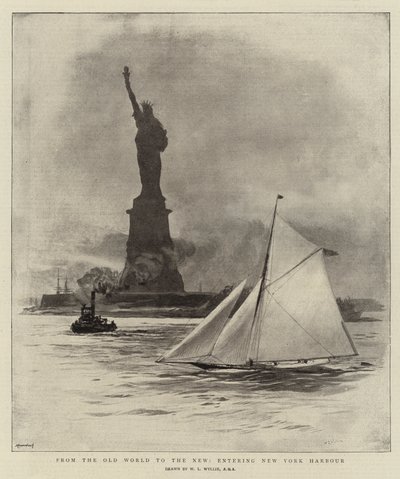 Från den gamla världen till den nya, in i New Yorks hamn av William Lionel Wyllie