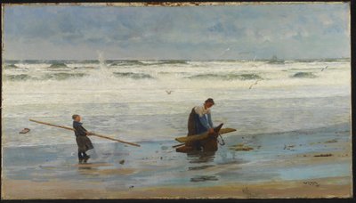 Samlande av drivved, Holland, 1877 av William Lionel Wyllie