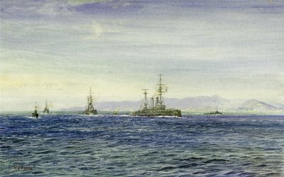 HMS "Albemarle", i Firth of Moray (Skottland), en triangelformad ingång till Nordsjön, detta krigsfartyg tjänstgjorde under första världskriget som patrullbåt för kanalflottan och tjänstgjorde sedan som isbrytare för att hjälpa Archangel 1916 av William Lionel Wyllie