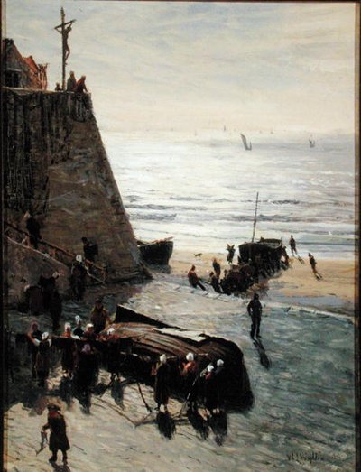 Dra upp fiskebåten (olja på duk) av William Lionel Wyllie