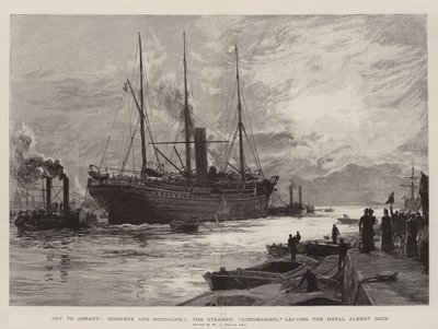 Iväg till Ashanti, Good-Bye and Good-Luck!, ångbåten Coromandel lämnar Royal Albert Dock av William Lionel Wyllie