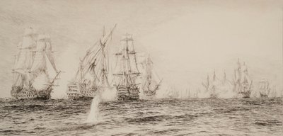Fartyg, fyramastade, engagerade i strid av William Lionel Wyllie