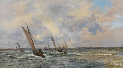 Räkor som drar till lovart (olja på duk) av William Lionel Wyllie