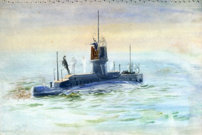 Ubåt D7, början av 1900-talet (akvarell, grafit) av William Lionel Wyllie