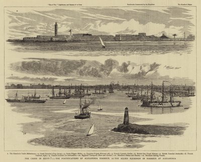 Krisen i Egypten, befästningarna i Alexandrias hamn, den allierade skvadronen i hamnen i Alexandria av William Lionel Wyllie