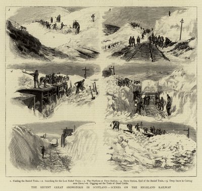 Den senaste stora snöstormen i Skottland, scener på Highland Railway av William Lionel Wyllie