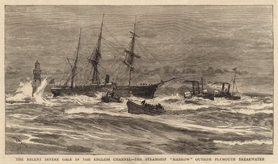 Den senaste svåra kulningen i Engelska kanalen, ångfartyget Hankow utanför Plymouth Breakwater av William Lionel Wyllie