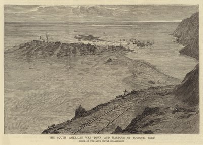 Det sydamerikanska kriget, stad och hamn i Iquique, Peru av William Lionel Wyllie