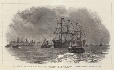 Drottningens besök i Liverpool, Claughton, med Hennes Majestät ombord, förbi White Star SS Republic på Mersey av William Lionel Wyllie