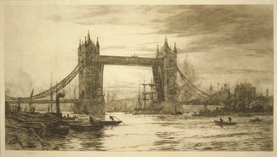Tower Bridge sett från Themsen, London, c1894-1931 av William Lionel Wyllie