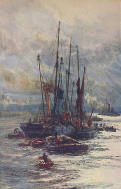 Lossning av kol i pråmar, 1910 av William Lionel Wyllie