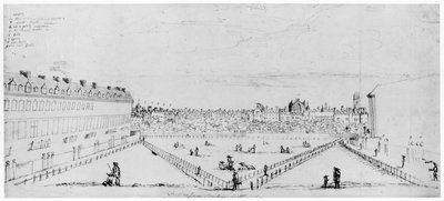 Lincolns Inn Fields, ca 1660 (penna- och bläckritning) av William Lodge