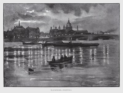Blackfriars, Nightfall (litho) av William Luker
