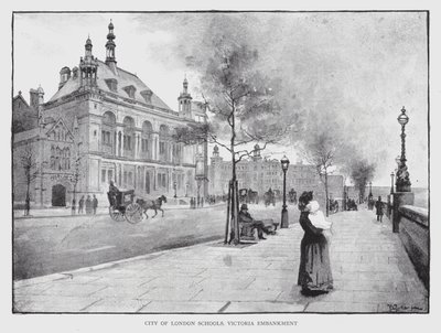 City of London Schools, Victoria Embankment (litho) av William Luker