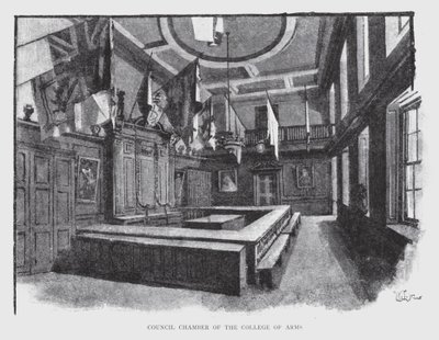 Council Chamber of College of Arms (litho) av William Luker