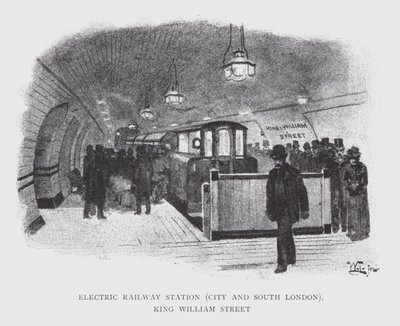 Electric Railway Station, City och South London, King William Street (litho) av William Luker