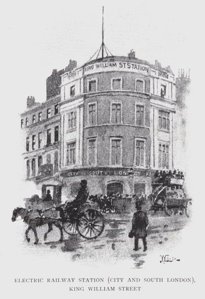 Electric Railway Station, City och South London, King William Street (litho) av William Luker
