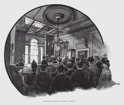 Mansion House Police Court (litho) av William Luker