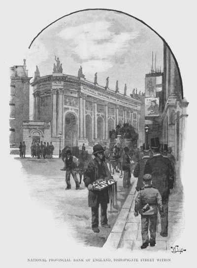 National Provincial Bank of England, Bishopsgate Street inom (litho) av William Luker