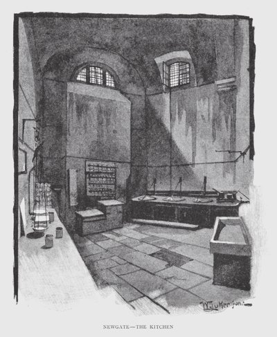 Newgate, köket (litho) av William Luker