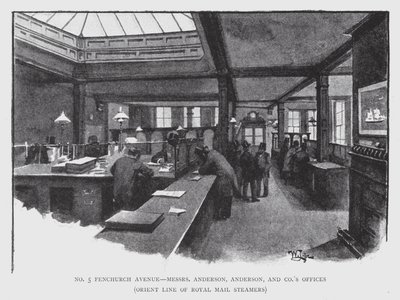 No 5 Fenchurch Avenue, Mrs Anderson, Anderson, and Cos kontor, Orient Line of Royal Mail Steamers (litho) av William Luker