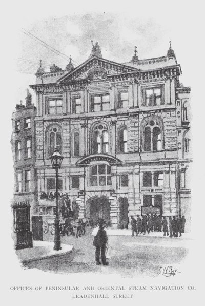 Kontor för Peninsular and Oriental Steam Navigation Co, Leadenhall Street (litho) av William Luker
