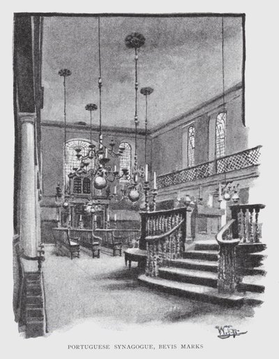 Portugisisk synagoga, Bevis Marks (litho) av William Luker