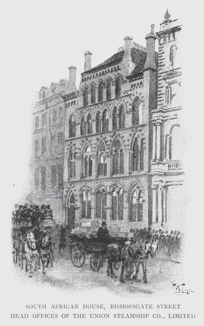 South African House, Bishopsgate Street, huvudkontor för Union Steamship Co, Limited (litho) av William Luker