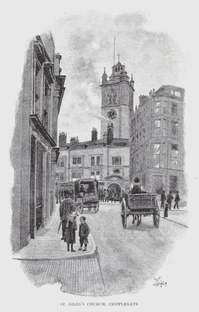 St Giles kyrka, Cripplegate (litho) av William Luker