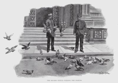 The Record Office, Feeding the Pigeons (litho) av William Luker