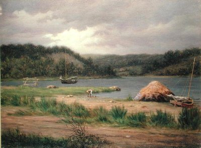 Clamming, Long Island (olja på duk) av William M Davis